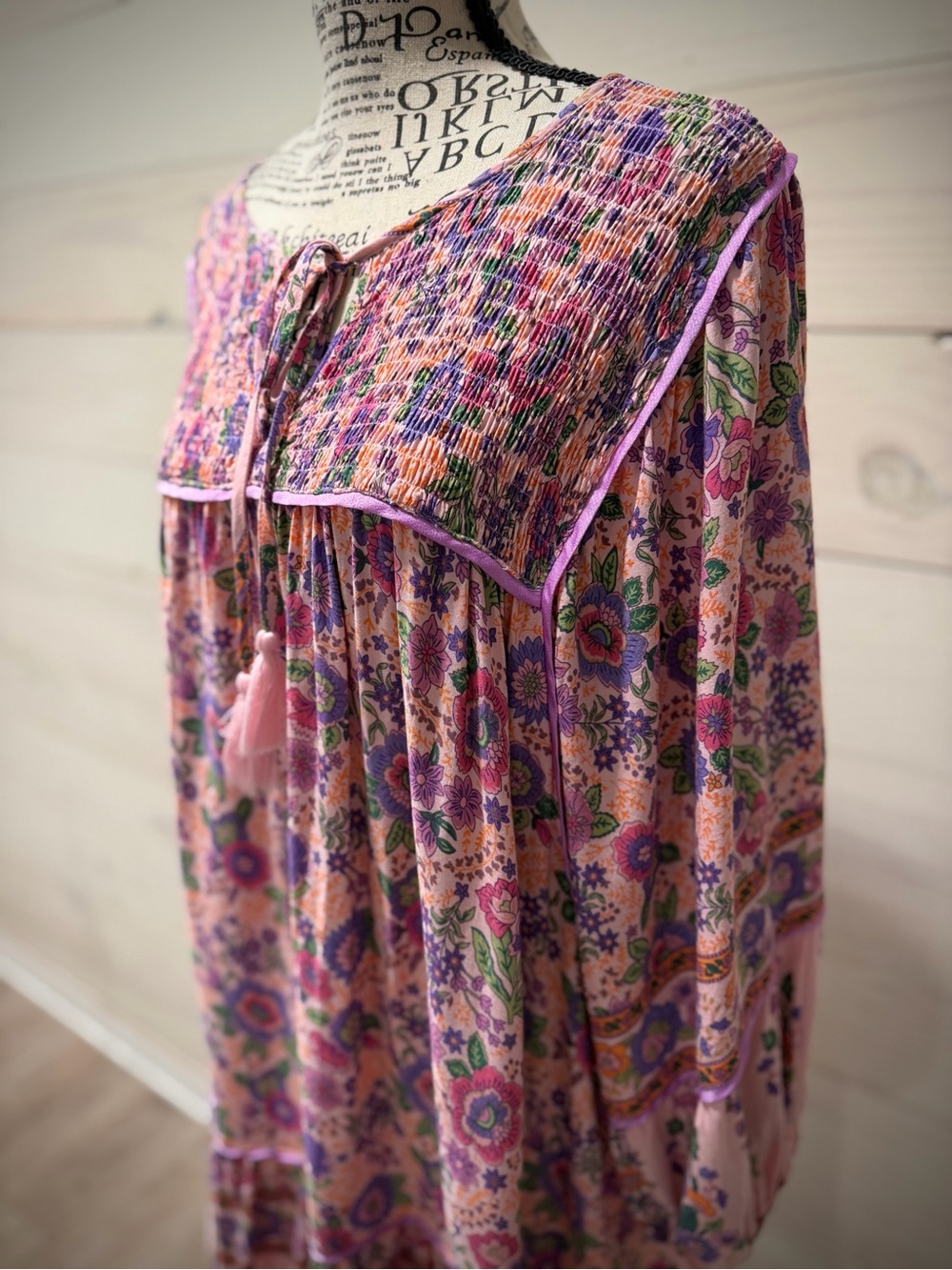 Umgee Lavender Floral Boho Tie-Neck Dress - Picture 6 of 16